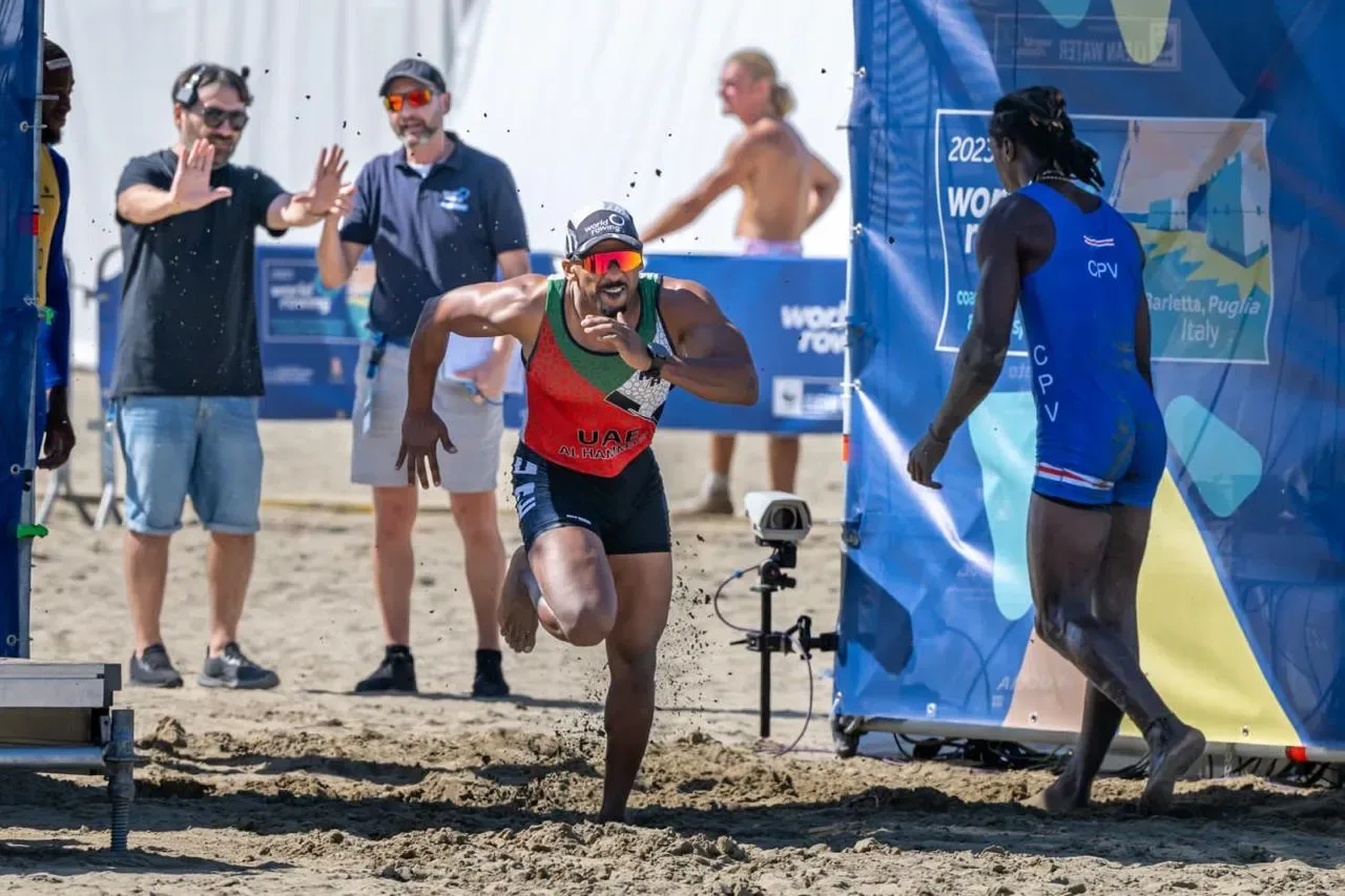 The finish line at a beach sprint