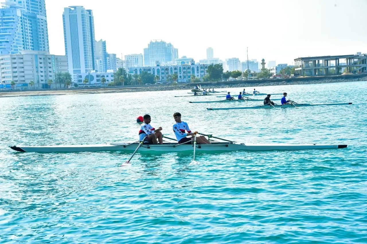 A double scull on flat water