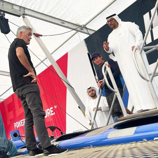 Guests shown round a SailGP F50 in the technical base